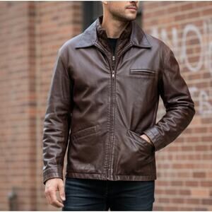 VTG 90s J. Riggings Genuine Leather Bomber Jacket - L - Quilted Lining